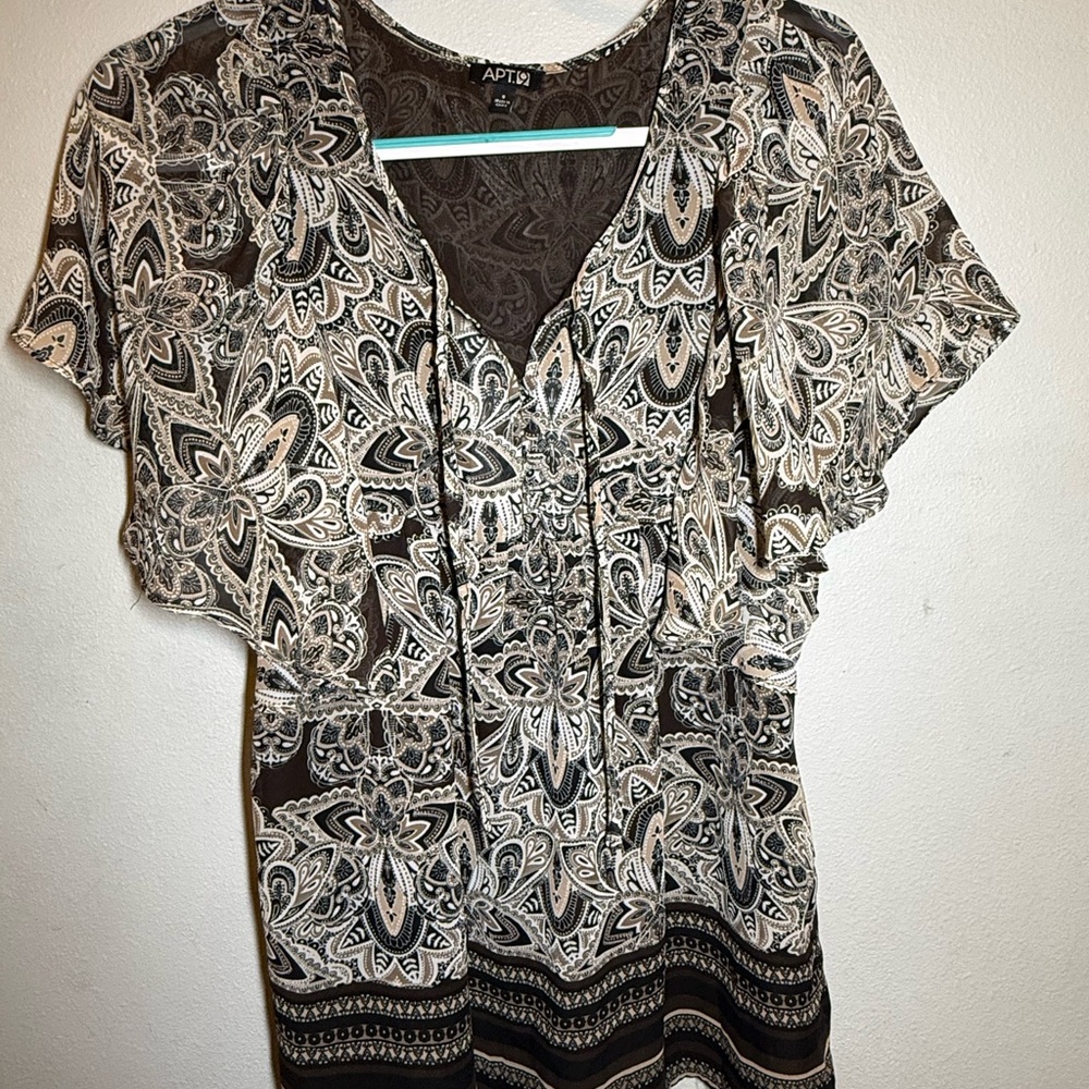 Apt. 9 Women's Black and Cream Floral Blouse
